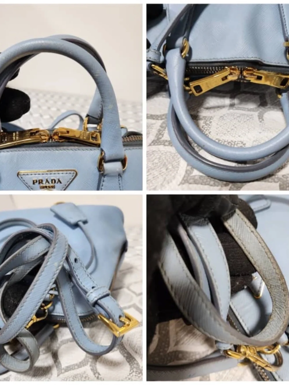 Authentic PRADA Saffiano Lux Small Promenade Tote Bag Blue